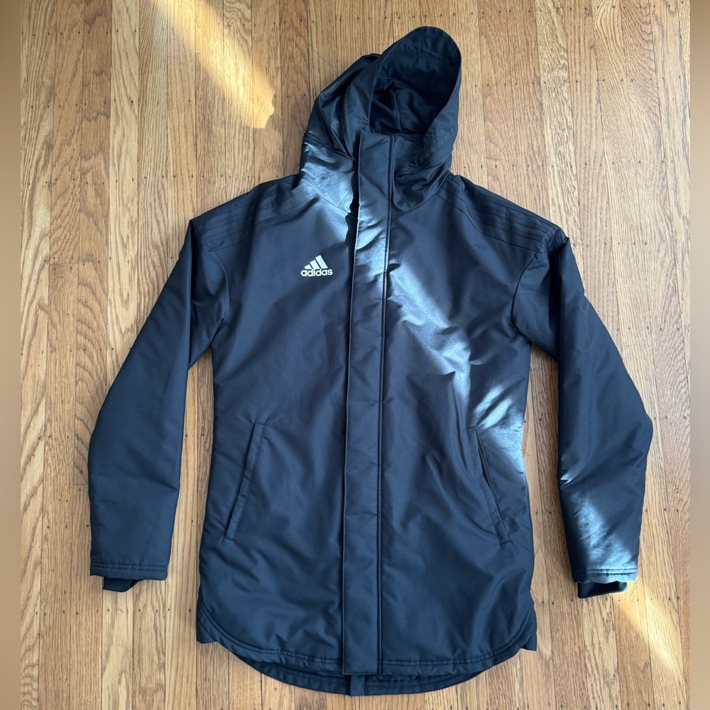 Adidas Men's Black Hooded Coach’s Jacket (long)